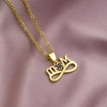 Close-up of gold Mom necklace with infinity symbol and multi-color heart gemstone - Infinity Mom-Heart Multicolor Zircon