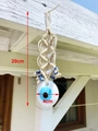 20cm Evil Eye macrame wall hanging with 4cm pendant and woven rope detail - White Beads White Evil Eye