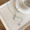 Collar ajustable con colgante de flor y perla plateada con cadena de serpiente mujer - Collar-Plata-Blanco