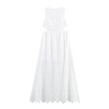 Elegante abito lungo in pizzo bianco senza maniche con ritagli in vita e bordo smerlato - XS / Bianco