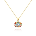 Makroaufnahme von 18K vergoldetem Evil Eye Anhänger mit bunten Zirkonia und Emaille - Mehrfarbig 3 (Hellblau)