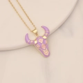 Macro shot of gold bull head necklace with purple and pink enamel on ceramic background - Purple Pink Enamel Gold Bull Head Style (20#)