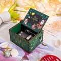 Green wooden hand-crank Merry Christmas music box with festive painted holiday patterns - Christmas 11/Green/Merry Christmas Illustration 2