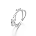 Silver double-layered adjustable ring featuring twin white pearls and zircon accents - Double Layer Cross Pearl