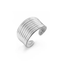 Anillo ajustable de acero inoxidable minimalista con superficie ancha acanalada en plata - Color Acero