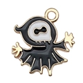 Cute black and white ghost charm in gold finish for Halloween jewelry making - 1pc Black Cloaked Ghost (18x17mm)
