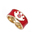 Modieuze Evil Eye open ring met rood emaille en goudkleurige verstelbare band - Verstelbaar Open / Rood