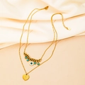 Gold double-layered stainless steel evil eye necklace with turquoise beads and sunburst coin - N0013 Turquoise Heart Necklace