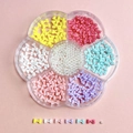 7-grid flower nail art kit with colorful bows and white pearls in pink setting - Plum Box B16-Colorful Bowknots and Artificial Pearls