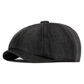 Classic black corduroy newsboy cap with vertical textured finish for autumn fashion - One Size 56-58cm / Striped Black