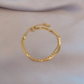 Bracciale a doppio strato in acciaio al titanio dorato con catena serpente e sfere - Stile Catena a Doppio Strato (TS0014) / Oro
