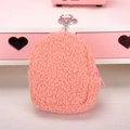 Pink teddy fleece mini backpack coin purse with silver keychain and soft plush texture - Solid Color Bag - Pink