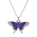 Tennis choker with butterfly pendant featuring blue and white rhinestones on silver finish - Silver With Royal Blue Rhinestone Large Butterfly Style