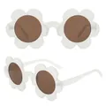 Cute white flower shaped sunglasses for kids featuring round brown protective lenses - C6-White Frame Brown Lens