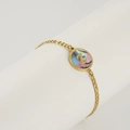 Gold stainless steel bracelet featuring a round shell pendant with personalized letter Z - Abalone Shell / Letter Z / Colorful