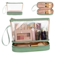 Dual-layer transparent green cosmetic bag showing interior brush slots and spacious storage - Green