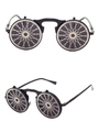 Macro detail of steampunk flip sunglasses with silver radial wheel gear metal design - Black Frame Axle Style