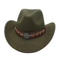 Olive green felt western cowboy hat with star studs and floral metal buckle decoration - Army Green