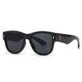 Classic black oversized square cat-eye sunglasses with gold metal temple details - Black Frame / Black Lens