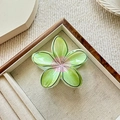 Green frangipani flower hair claw clip with elegant glossy finish and pink center detail - 8cm / Green (Line Mesh)