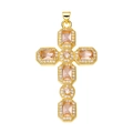 Golden cross pendant with champagne cubic zirconia and crystal halo on white backdrop - Pendant 96-X2260 (Gold Pave Champagne Stone Cross)