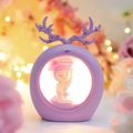 Carillon luce notturna viola con corna di cervo e statuina di ragazza che legge - Ragazza che Legge Viola / Manuale a manovella
