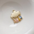 Macro detail of 14K gold plated cloud pendant with four colorful drop-shaped zircon stones - 14K Gold Teardrop Cloud