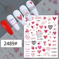 Adesivi per unghie San Valentino con cuori rossi e motivi d'amore su foglio intero - Stile 2489