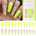 Matte neongele vlam lange doodskist nepnagels set met 24 stuks display en verpakking - Matte Fluorescerend Gele Vlam Stijl (Lijm Versie)
