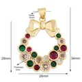 Gold-plated Christmas wreath pendant with colorful gemstones and bowknot decoration - M848603