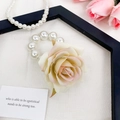 Elegant white and pink gradient rose floral hair tie with pearl bracelet detail - 8cm Rose / White Pink Gradient Rose