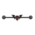 Gothic industrial barbell earring with black bat wings skull and red heart stone - IN24082204-Bat Skull Industrial Barbell / Black/Red Zirconia