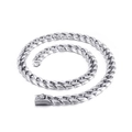 Polished silver 12mm stainless steel Cuban link chain necklace with secure lobster clasp - Steel Color (KN110154-BDJX)