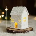Miniature white LED Christmas house ornament with snow texture and warm light glowing - ABZT7-2 Small/Single Window Pointed Roof