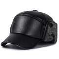 Berretto da baseball invernale da uomo in pelle PU con paraorecchie in pelliccia sintetica - Taglia unica / Grigio