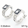 Silver stainless steel chain link earrings with rectangular grey zircon stone - Steel Gray