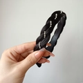 Handcrafted black braided hair headband with sparkling silver rhinestone accents for women - Three-strand Single Row Rhinestone (2CM Wide) / Natural Black