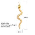 Detailed size view of a 44mm gold stainless steel snake pendant for DIY jewelry - Snake Shape (SS0010)