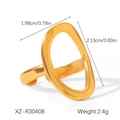 Detail showing 18k gold plated abstract ring dimensions 1.98x2.13cm and 2.4g weight - Geometric Oval Open Ring XZ-R30408