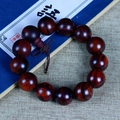 Redwood prayer beads bracelet with 12 large polished spheres and purple tassel - Colored 18mm*13 Beads