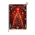 Double-sided Christmas garden flag with a decorated tree on deep red background - Decorated Christmas Tree
