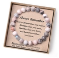 Naturstein Perlenarmband mit inspirierender Botschaft in Geschenkbox fur Damen Schmuckgeschenk - Rosa Zebra ALWAYS mit Karte ohne Box