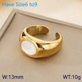 French minimalist 18K gold plated stainless steel ring with white oval gemstone inlay - White Oval Cabochon Style (Gold KR111560-GC)