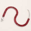 Silver stainless steel bracelet featuring a rectangular red gemstone inlay with lobster clasp - Steel-Red Bracelet