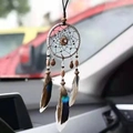 Minimalist dream catcher car charm with blue spotted feathers and brown beads decor - B0044 Gray 7cm