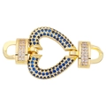 Macro shot of gold heart jewelry clasp with blue and pink cubic zirconia stones - Style-13 (Gold Pink Blue Gem Heart)
