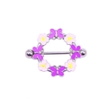 Stainless steel nipple ring with purple butterflies and pink flowers on white background - #4 Purple Butterfly Pink Flower