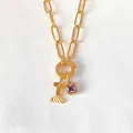 Collana a catena graffetta in acciaio inossidabile dorato con ciondolo lettera I e pietra - Lettera I (XNL0079)