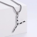 Macro detail of polished stainless steel 3D letter Y pendant on a beaded chain - Letter Y (Pendant Only)