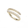 Eleganter 18K vergoldeter doppelreihiger Ring mit Zirkonia-Steinen und weißen Perlen - Einstellbar Offen / Zweireihiger Perlen-Strass-Reihenbohrer-Stil (CR0566dx)